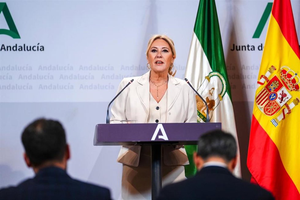 La consejera de Economía y portavoz del Gobierno andaluz, Carolina España, este miércoles en la rueda de prensa posterior a la reunión del Consejo de Gobierno.