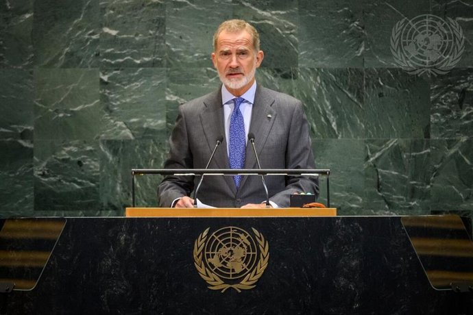 El Rey Felipe VI interviene ante la Asamblea General de la ONU en Nueva York, a 22 de septiembre de 2025