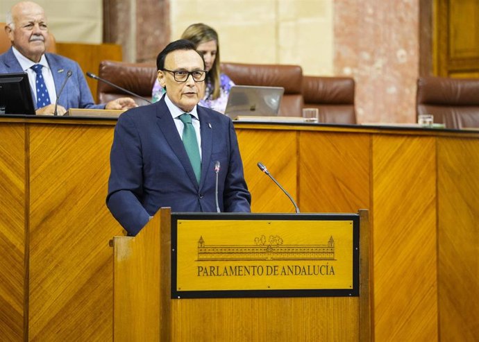 El consejero de Universidad, Investigación e Innovación de la Junta de Andalucía, José Carlos Gómez Villamandos, comparece en el Pleno del Parlamento andaluz.