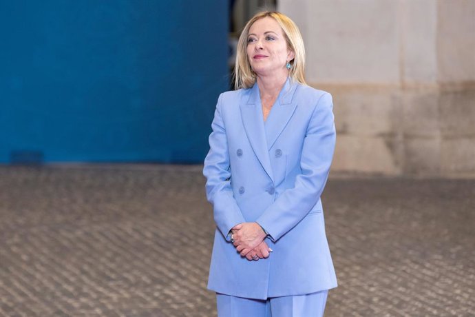 Roma, Itália / Rome, Italy: A primeira-ministra italiana Giorgia Meloni se reúne com o presidente do Conselho Europeu, Alberto Costa, no Palazzo Chigi, em Roma.