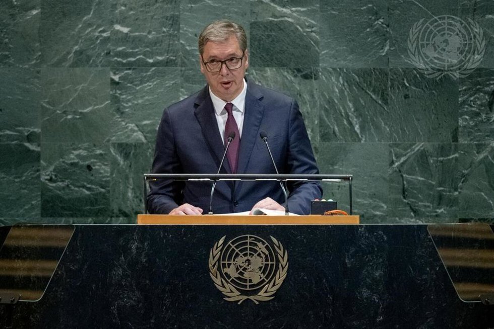El presidente de Serbia, Aleksandar Vucic, se dirige a la 80 Asamblea General de Naciones Unidas