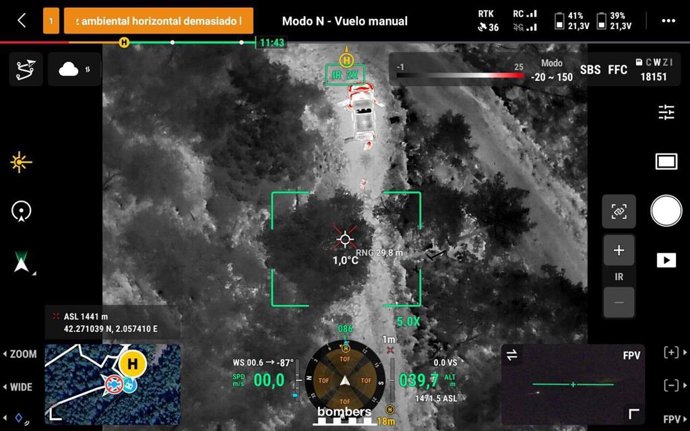 Imagen de dron del dispositivo de búsqueda enGombrèn (Girona)