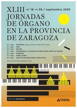 Cartel de las XLIII Jornadas de Órgano en la Provincia de Zaragoza.