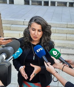 La portavoz de Unidas por Extremadura, Irene de Miguel, en declaraciones a los medios