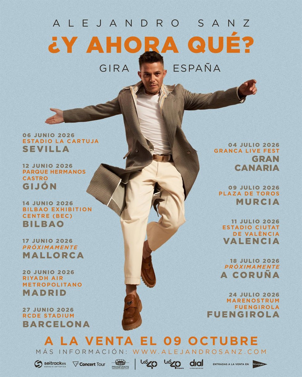 Alejandro Sanz hará parada en Sevilla y Fuengirola dentro de su gira '¿Y Ahora Qué?' durante 2026.