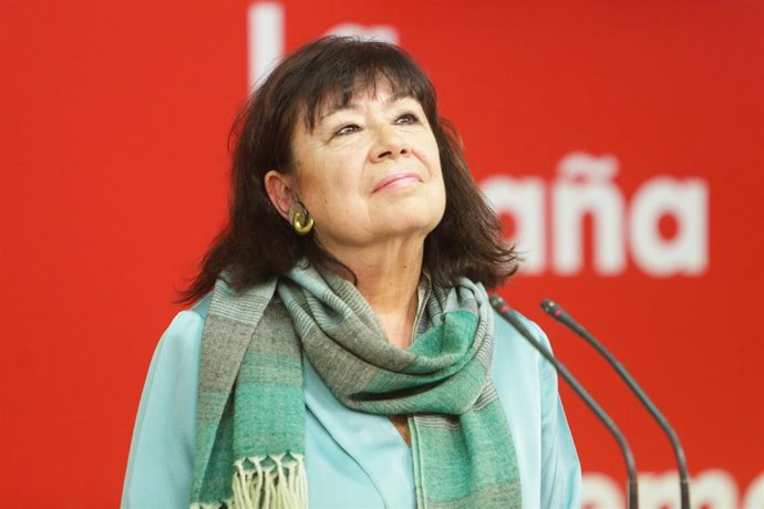 Archivo - La presidenta del PSOE, Cristina Narbona, interviene en una rueda de prensa posterior a la reunión de la Comisión Permanente de la Ejecutiva Federal en la sede socialista de Ferraz, en Madrid a 24 de febrero de 2020.