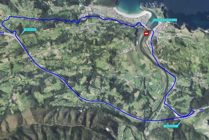 Desvío provisional por las obras del puente de Ribadesella