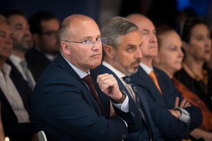 El secretario general del PP, Miguel Tellado, durante la inauguración del Campus FAES 2025: Europa y el futuro del vínculo atlántico, en el Espacio Bertelsmann, a 17 de septiembre de 2025, en Madrid (España). 