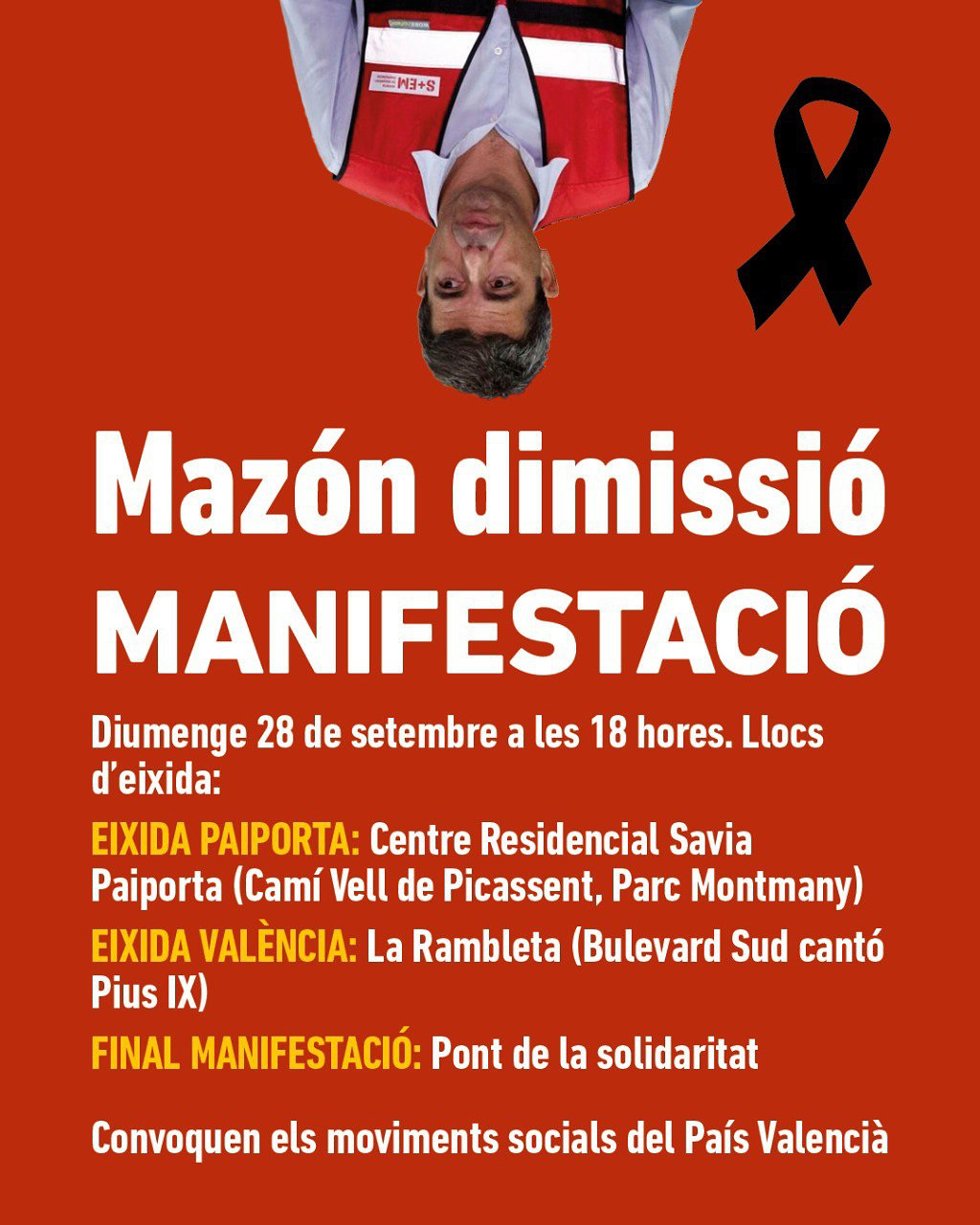 Cartel de la manifestación para pedir la dimisión del president de la Generalitat, Carlos Mazón, once meses después de la dana