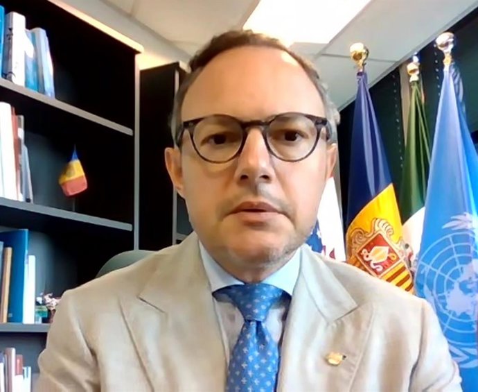 Xavier Espot durante el encuentro telemático con periodistas del Principado