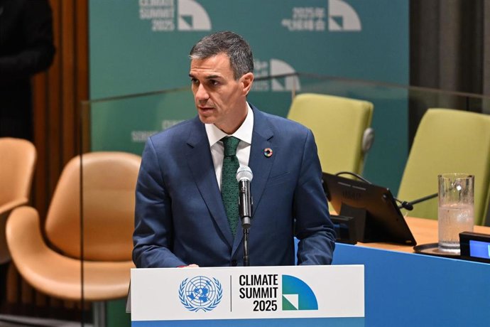El presidente del Gobierno, Pedro Sánchez, ha intervenido en el evento de alto nivel sobre Acción Climática preparatorio de la próxima COP30 de Belém (Brasil), que se ha celebrado  en la sede de Naciones Unidas