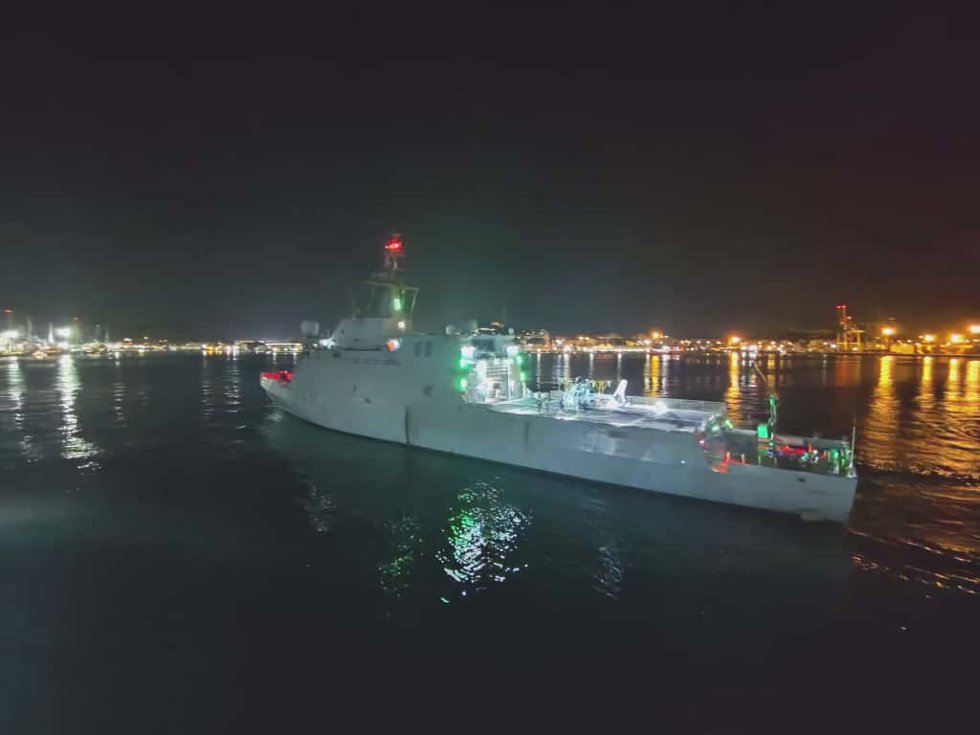 El buque de acción marítima 'Furor' zarpa desde el puerto de Cartagena, rumbo a prestar apoyo a los barcos que integran la Global Sumud Flotilla que se dirige a Gaza