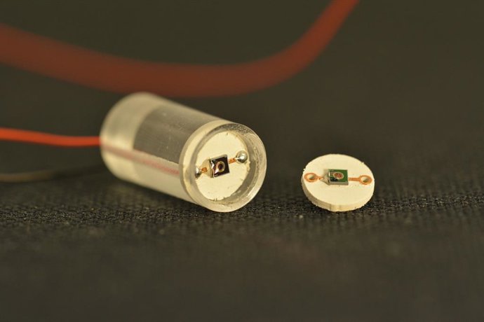 Imagem da configuração preliminar do detector de carbeto de silício para execuções de teste.