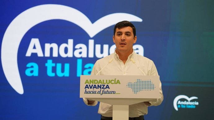 El vicesecretario de Educación, Universidad y Representación Estudiantil del PP-A, José Carlos García, este viernes en rueda de prensa.