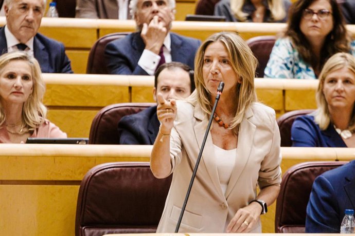 La portavoz del PP en el Senado, Alicia García, durante una sesión de control al Gobierno en el Senado, a 16 de septiembre de 2025, en Madrid (España).