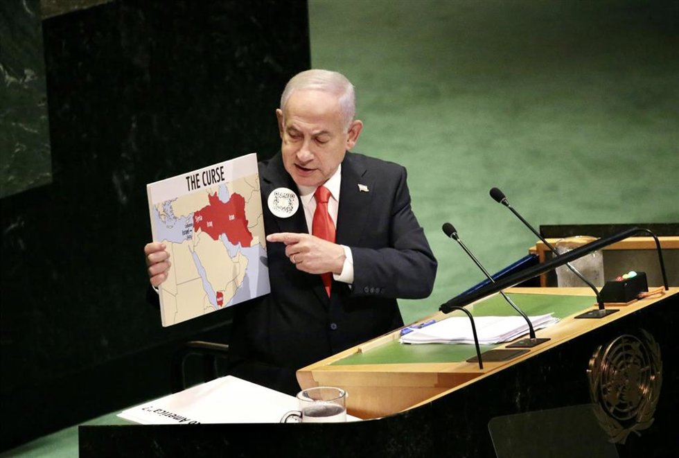 El primer ministro israelí, Benjamin Netanyahu, interviene ante la Asamblea General de la ONU