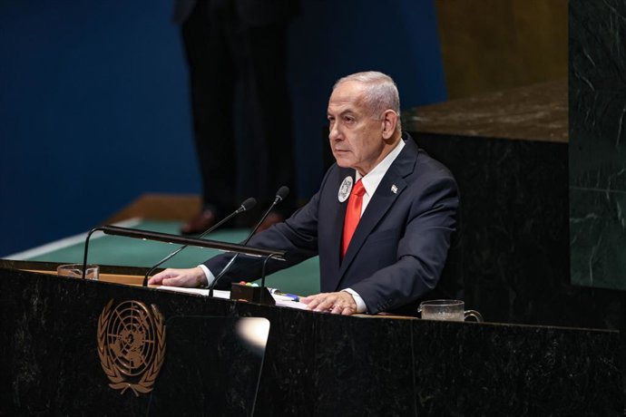 September 26, 2025, New York, New York, USA: Israelâ€s Prime Minister BENJAMIN NETANYAHU addresses the General Debate at UNGA80, where he spoke on Israelâ€s security, the war in Gaza, and regional peace, as world leaders marked the UNâ€s 80th anniversary 