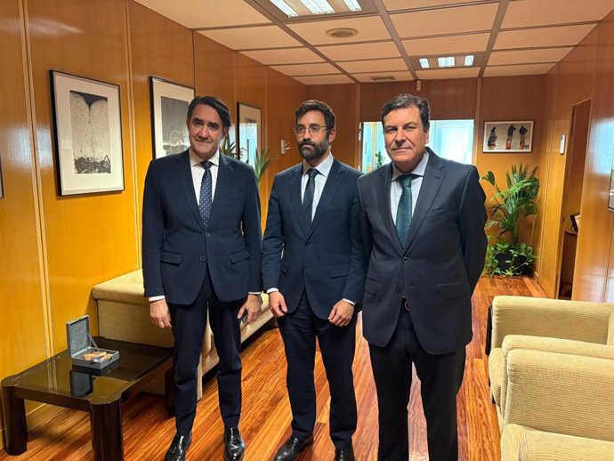 De derecha a izquierda, el consejero de Medio Ambiente, Vivienda y Ordenación del Territorio, Juan Carlos Suárez-Quiñones; el secretario de Estado de Energía, Joan Groizard, y el consejero de Economía y Hacienda, Carlos Fernández Carriedo.