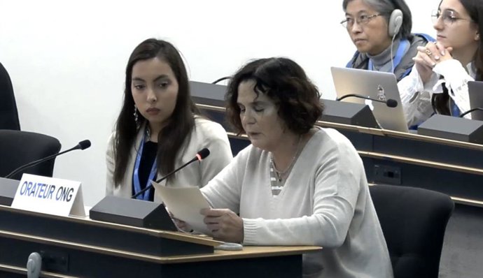 Sonia Olea, experta del equipo de Incidencia de Cáritas Española, durante su intervención ante el Consejo de DDHH de Naciones Unidas.