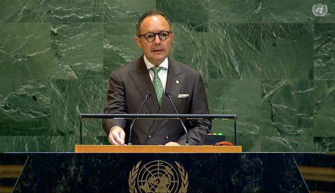 Xavier Espot durant la seva intervenció en l'Assemblea de l'ONU.