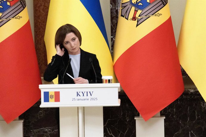Archivo - Arquivo - 25 de janeiro de 2025, Kiev, Ucrânia: KYIV, UCRÂNIA - 25 DE JANEIRO DE 2025 - A presidente da República da Moldávia, Maia Sandu, participa de uma reunião conjunta com o presidente da Ucrânia, Volodymyr Zelenskyy, em Kiev, capital da Uc