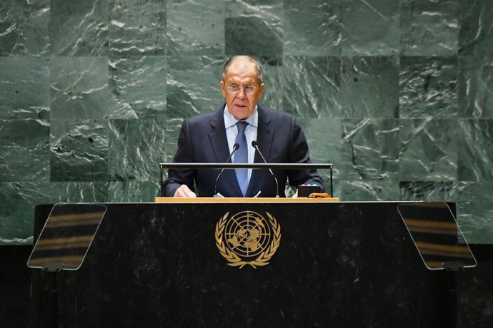 Archivo - El ministro de Asuntos Exteriores de Rusia, Sergei Lavrov, ante la Asamblea General de la ONU