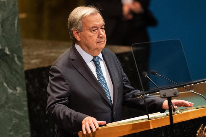 23 de setembro de 2025, Bronx, Nova York, EUA: O secretário-geral Antonio Guterres discursa durante a 80ª sessão da Assembleia Geral das Nações Unidas na sede da ONU em Nova York, NY, em 23 de setembro de 2025