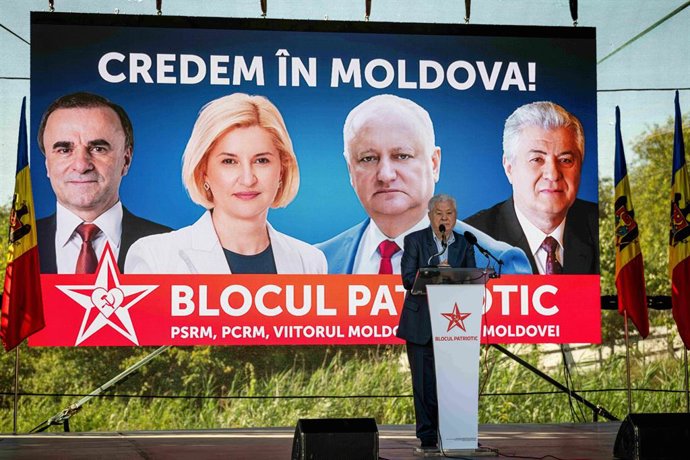 MOLDOVA, CHISINAU - AUGUST 29, 2025: Vladimir Voronin, leader of the Communist Party (PCRM), speaks during a ceremony to start the election campaign of the Patriotic Electoral Bloc ahead of the 2025 parliamentary election scheduled for September 28