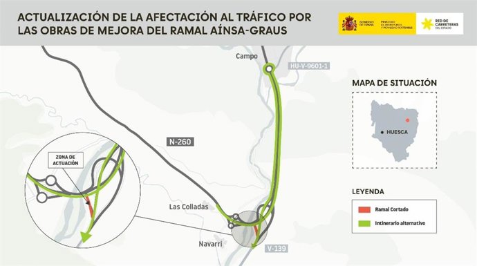 Mapa de la zona afectada por el corte total para la remodelación de la vía.