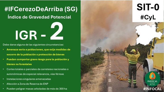 Declarado un incendio de gravedad 2 en Cerezo de Arriba (Segovia).