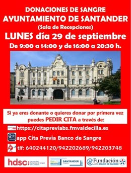 El Ayuntamiento de Santander acoge este lunes un punto de donación de sangre