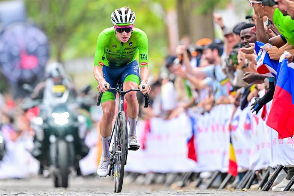 Tadej Pogacar durante la carrera en ruta del Mundial de Kigali