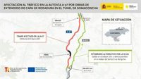 El túnel de Somaconcha en la A-67 se cierra al tráfico sentido Santander desde el martes hasta el viernes