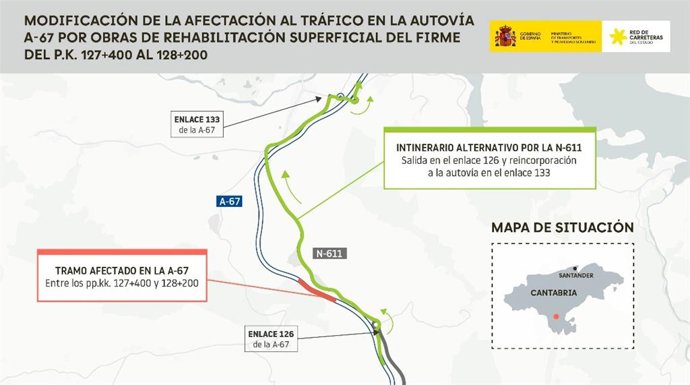 La A-67, en Campoo de Enmedio, se cortará al tráfico desde mañana y hasta el 18 de octubre
