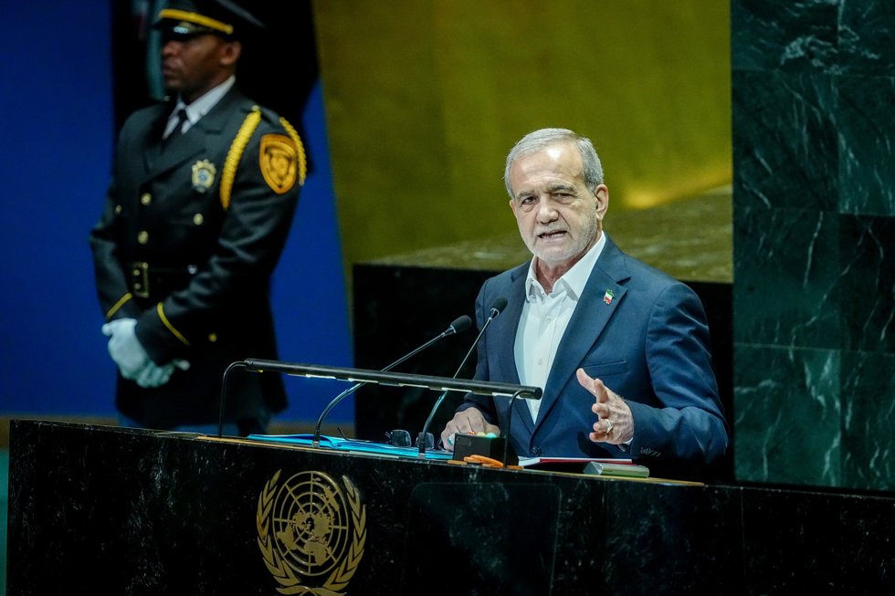 24 September 2025, US, New York: Iranian President Masoud Pezeshkian speaks at the general debate of the UN General Assembly in New York.