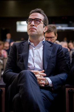 El ministro de Economía, Comercio y Empresa, Carlos Cuerpo, durante la primera jornada de la 'Conferencia 40 años de Fedea: los retos de la economía española', en la Fundación Ramón Areces, a 26 de septiembre de 2025, en Madrid (España). Con motivo de su 