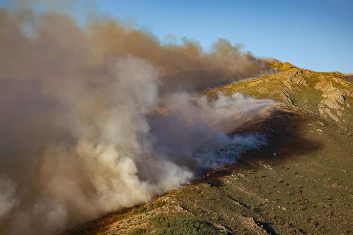 Vista del incendio del entorno del Pico del Lobo.