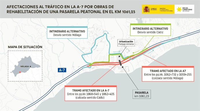 Transportes avanza en las obras de rehabilitación de 12 pasarelas peatonales en Málaga con una inversión de 1,8 millones.