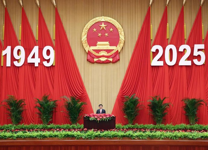 Wang Huning, miembro del Comité Central del Partido Comunista de China, durante un discurso.
