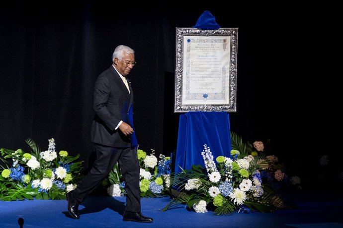 O Presidente do Conselho Europeu, António Costa, durante a apresentação do Prêmio Fórum Europa em 28 de setembro de 2025 em Madri (Espanha). O prêmio foi entregue como "uma expressão do reconhecimento da sociedade espanhola por sua carreira política, sua