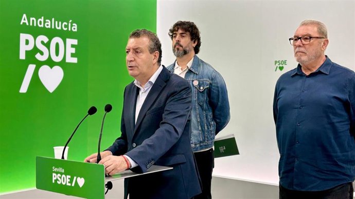 El secretario general del PSOE de Sevilla, Javier Fernández, en rueda de prensa.