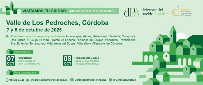 Programa de la visita de la Oficina de Atención Ciudadana del Defensor del Pueblo Andaluz a la comarca de Los Pedroches.