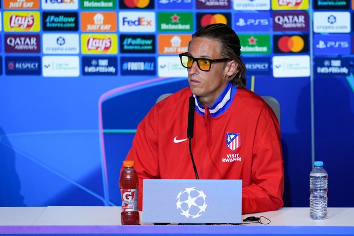 Marcos Llorente en rueda de prensa con el Atlético de Madrid antes del partido de Champions con el Eintracht