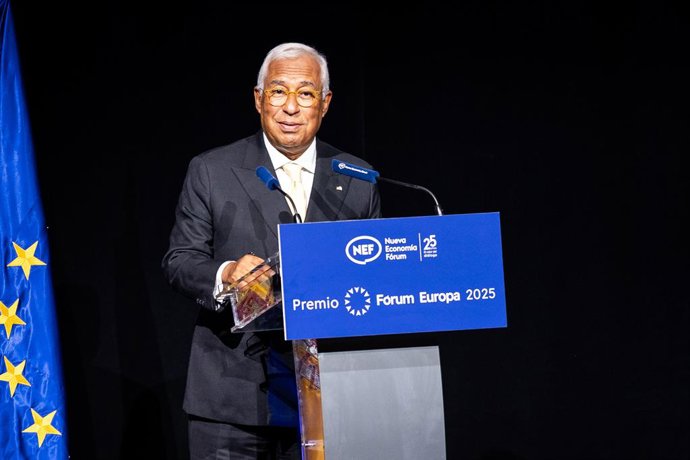 29 de setembro de 2025, Madri, Madri, ESPANHA: O Presidente do Conselho Europeu, Antonio Costa, durante a apresentação do prêmio Forum Europa pelo 25º aniversário do New Economy Forum, um importante fórum de debates espanhol e europeu no qual os líderes p