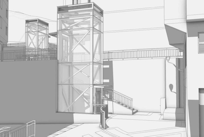 Ascensor proyectado en el barrio bilbaino de Zurbaranbarri