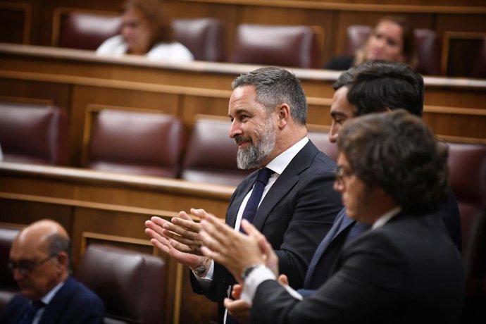 El líder de Vox, Santiago Abascal, durante una sesión plenaria en el Congreso de los Diputados.