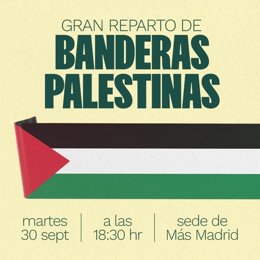 Más Madrid reparte 1.200 banderas palestinas para apoyar la manifestación de este sábado