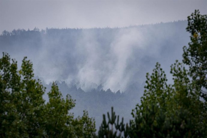 Vista del incendio en el entorno del Pico del Lobo desde la estación de esquí de La Pinilla.