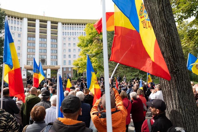 29 September 2025, Moldova, Chisinau: A rally is held by supporters of the Patriotic Electoral Bloc to protect the results of the 28 September 2025 parliamentary elections. Photo: Vadim Denisov/TASS via ZUMA Press/dpa