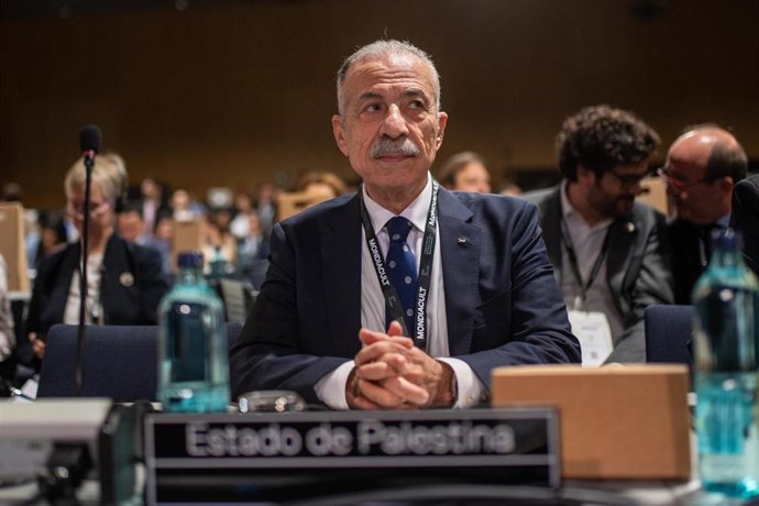El embajador de Palestina en España, Husni Abdel Wahed, durante la primera jornada de la conferencia Mondiacult, en el Centro de Convenciones Internacionales de Barcelona (CCIB), a 29 de septiembre de 2025, en Barcelona, Catalunya (España). El Mondiacult,